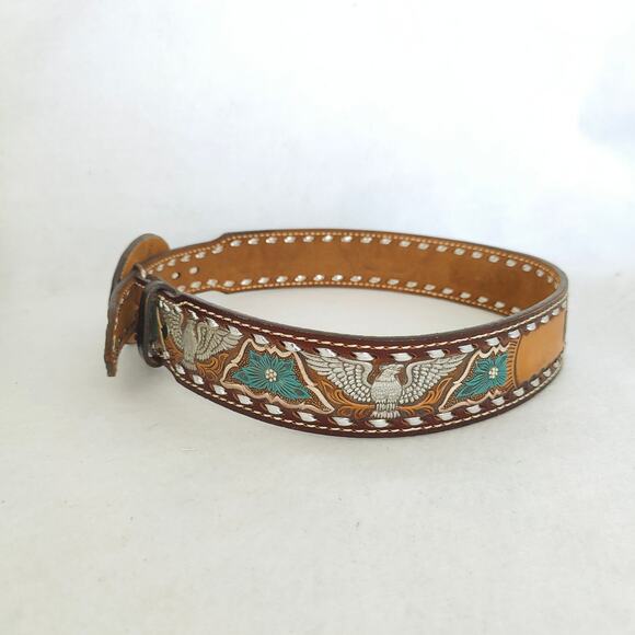 Brazos Women 33" Brown Turquoise Tool Leather Belt Western Eagle Embroider ELSA - Picture 3 of 5